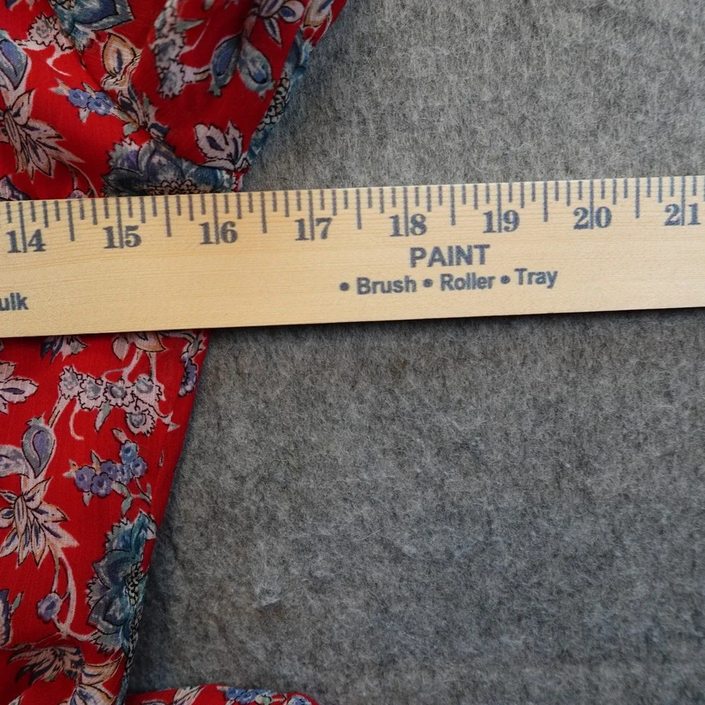 Ralph Lauren Dress Womens 4 Petite Red Floral Fit Flare Midi Georgette Puff Slv - Picture 10 of 11